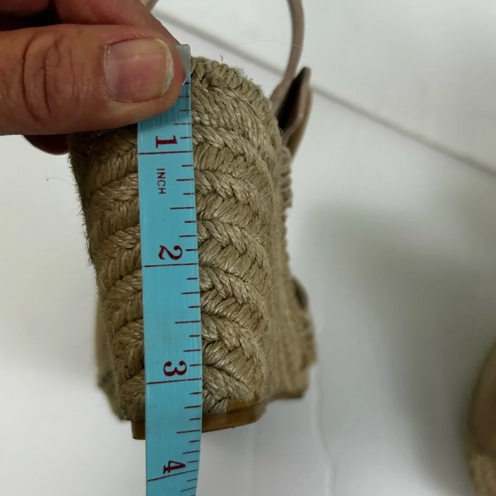 Via Spiga Nolan Beige Leather Suede SlingBack Espadrille Wedge Sandals Womens 8